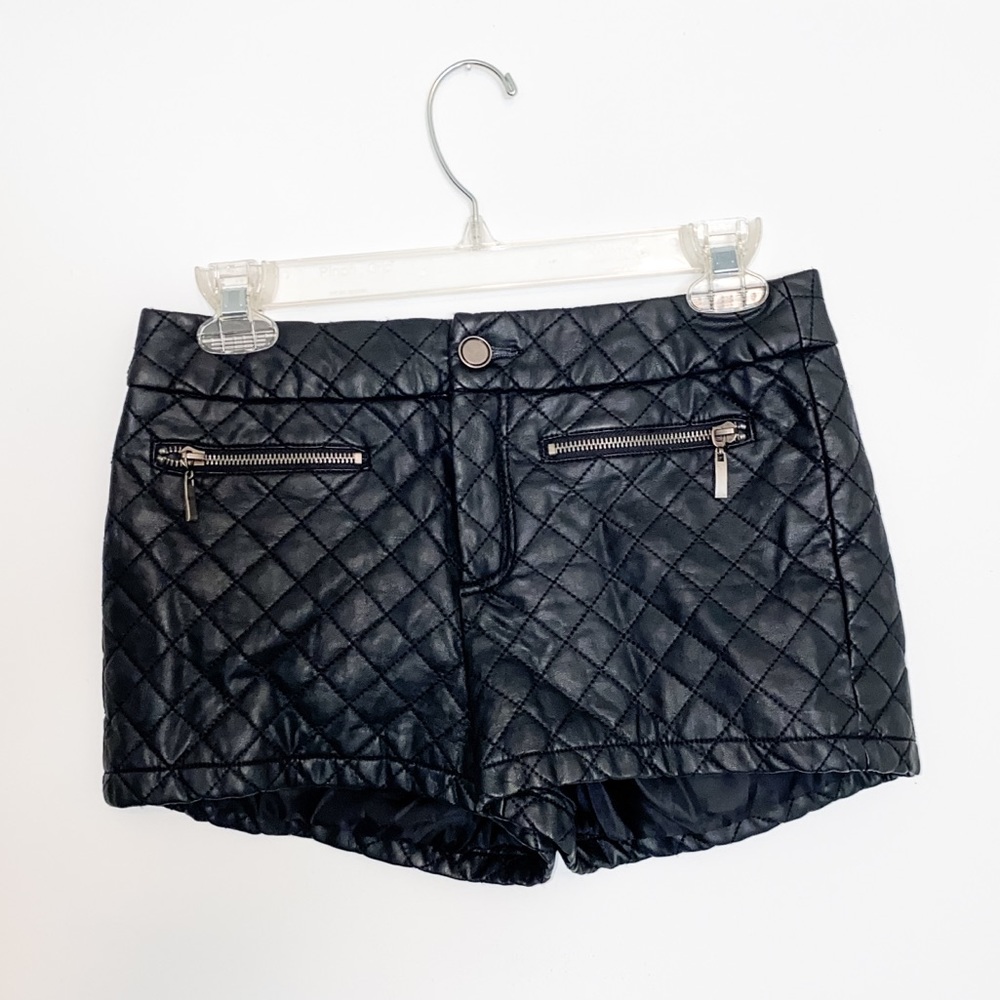 TCEC Faux Leather Quilted Black Biker Moto Shorts